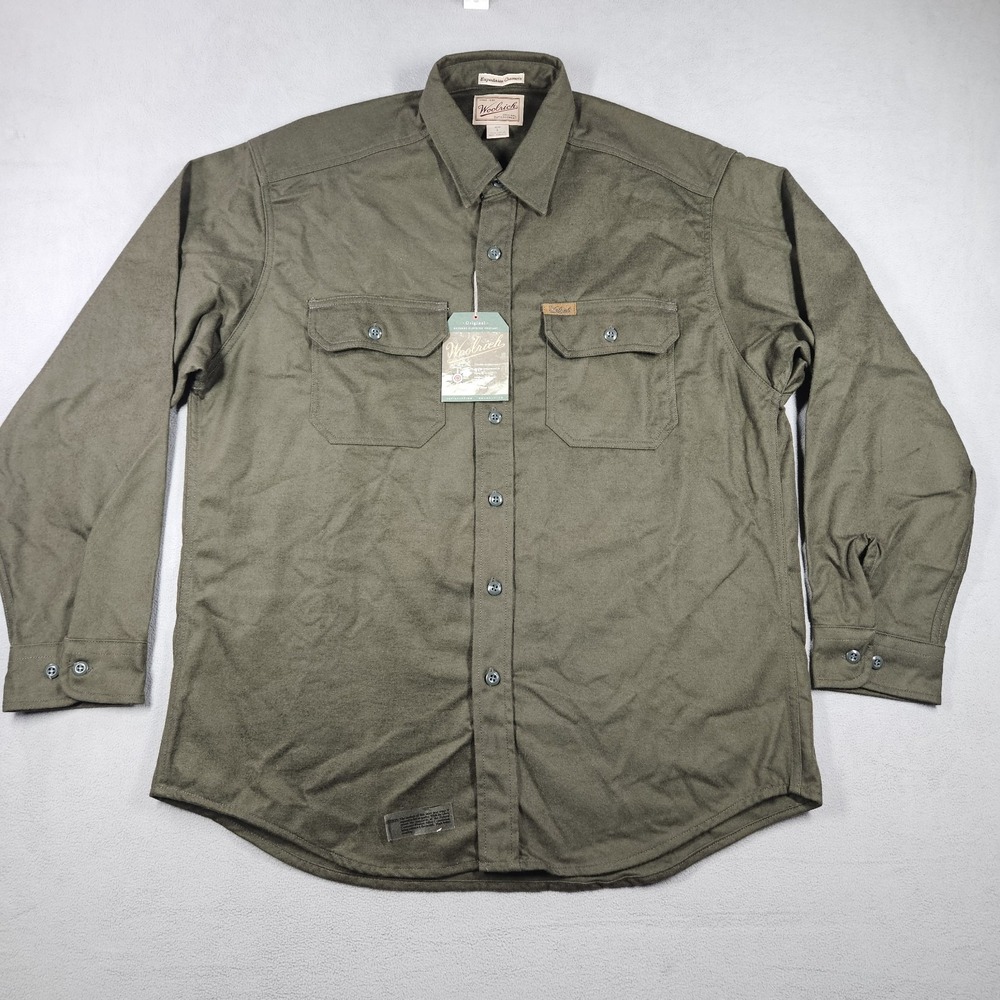 Woolrich Shirt Mens Large Green Expedition Chamois Cotton Button Up Outdoor